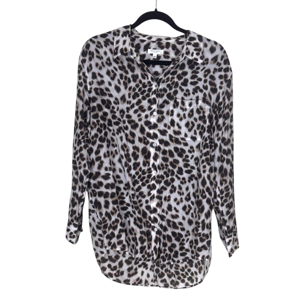 EQUIPMENT Femme Leopard Print Blouse Size L Brett Shirt Single Pocket Silk